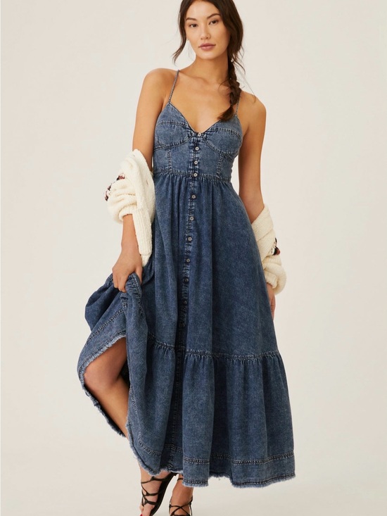 Anthropologie Dresses & Skirts - Anthropologie Blue Denim Maxi Dress with Buttons